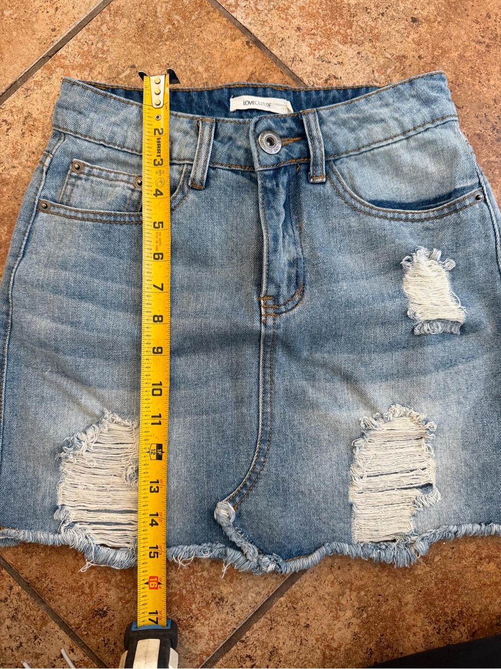 Love Culture Medium Blue Distressed Denim Mini Shorts